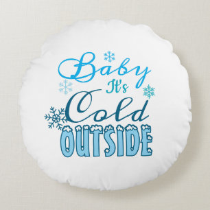 Blaues Baby, es ist kalt draußen, Winter-Schneeflo Rundes Kissen