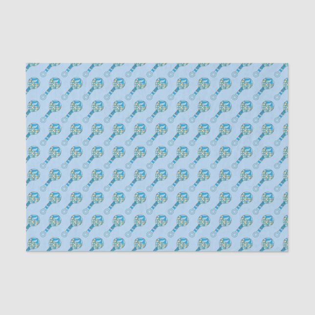 Blaues Baby-Geklapper-Muster Seidenpapier (Vorderseite)