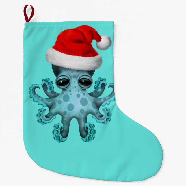 Blaues Baby-Krake, die eine Weihnachtsmannmütze Großer Weihnachtsstrumpf (Vorderseite)