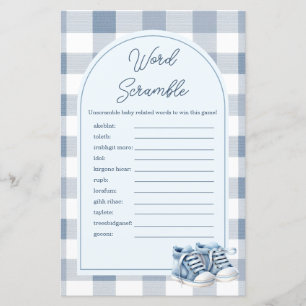 Blaues Baby-Schuh-Gingham-Wortverwirrspiel