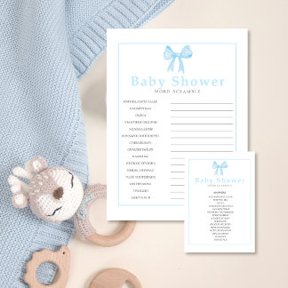 Blaues Baby Shower Wortverdrehung Antwortblatt-Dru Briefbogen