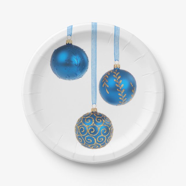 Blaues Ball-Weihnachten verziert einen 7 Pappteller (Vorderseite)