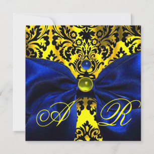 BLAUES BAND GOLD GELB  SCHWARZ  DAMAST MONOGRAMM EINLADUNG