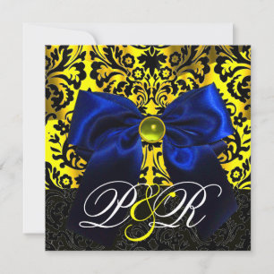 BLAUES BAND GOLD GELB  SCHWARZ  DAMAST MONOGRAMM EINLADUNG