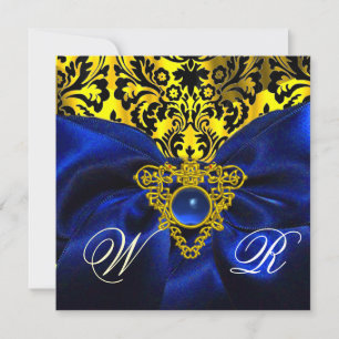 BLAUES BAND GOLD KELTISCHES HERZ DAMAST MONOGRAMM EINLADUNG