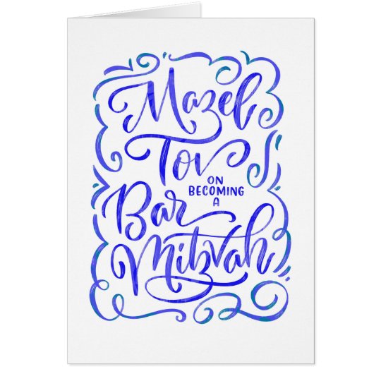 Blaues Bar Mitzvah Hand-mit Buchstaben Karte