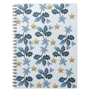 Blaues Blätter & Gold Stern Notizbuch. Notizblock