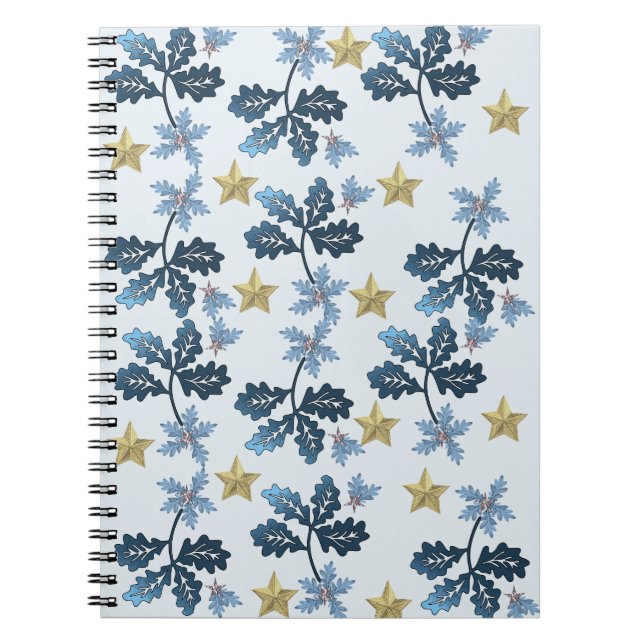 Blaues Blätter & Gold Stern Notizbuch. Notizblock (Vorderseite)
