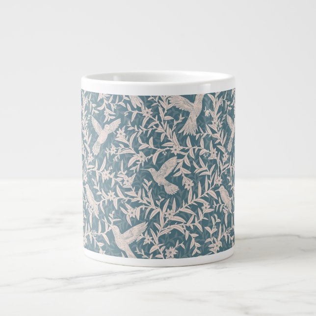Blaues Blätterwerk von Humingvögeln Jumbo-Tasse (Vorderseite)