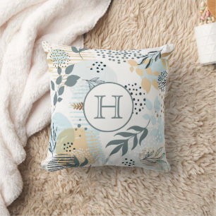 Blaues Blattgold Monogramm Kissen