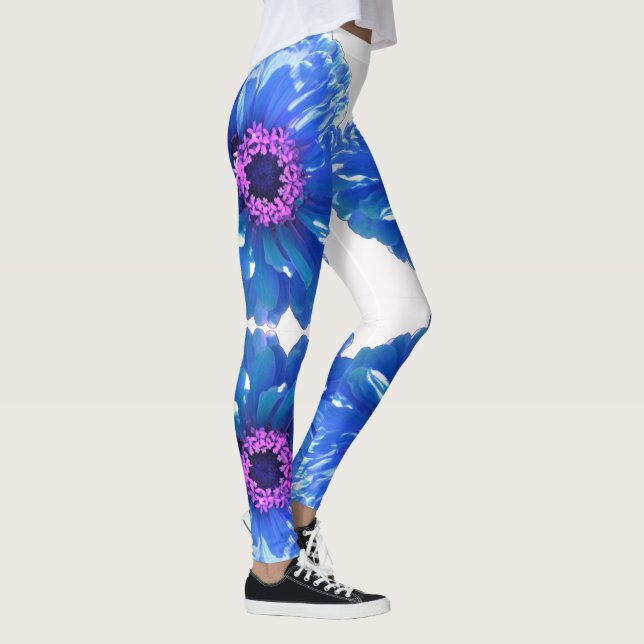 Blaues blaues blühendes Foto Leggings (Rechts)