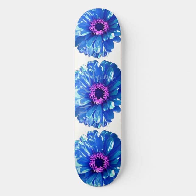 Blaues blaues blühendes Foto Skateboard (Vorderseite)