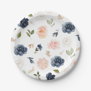 Blaues blaues Rosa Rosa Botanische Hochzeit Pappteller