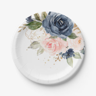 Blaues blaues Rosa Rosa Botanische Hochzeit Pappteller