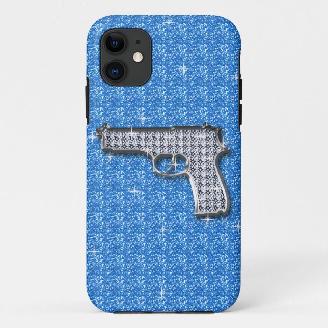 Blaues Bling Glitzer-Gewehr Case-Mate iPhone Hülle (Rückseite)