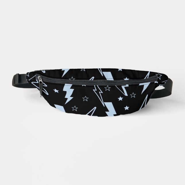 Blaues Blitzschwarz Hintergrund Y2K Muster Bauchtasche (Vorderseite)
