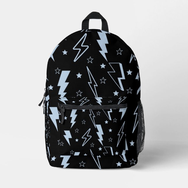 Blaues Blitzschwarz Hintergrund Y2K Muster Bedruckter Rucksack (Vorderseite)