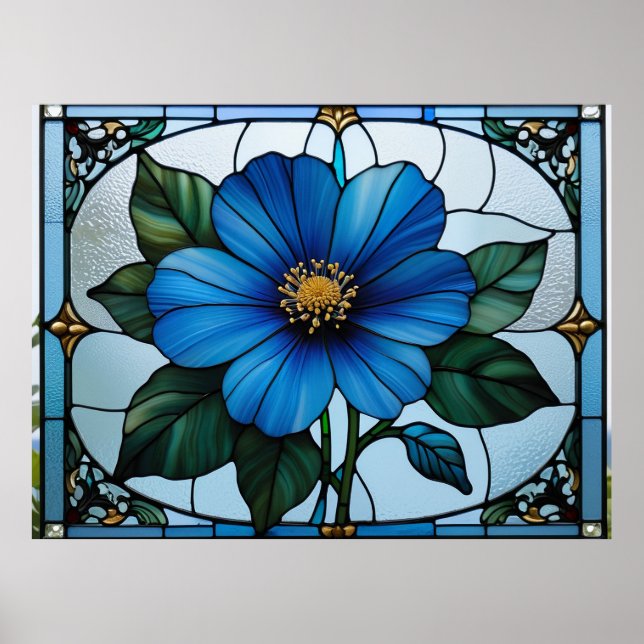 Blaues Blume-Farbglas Poster (Vorne)