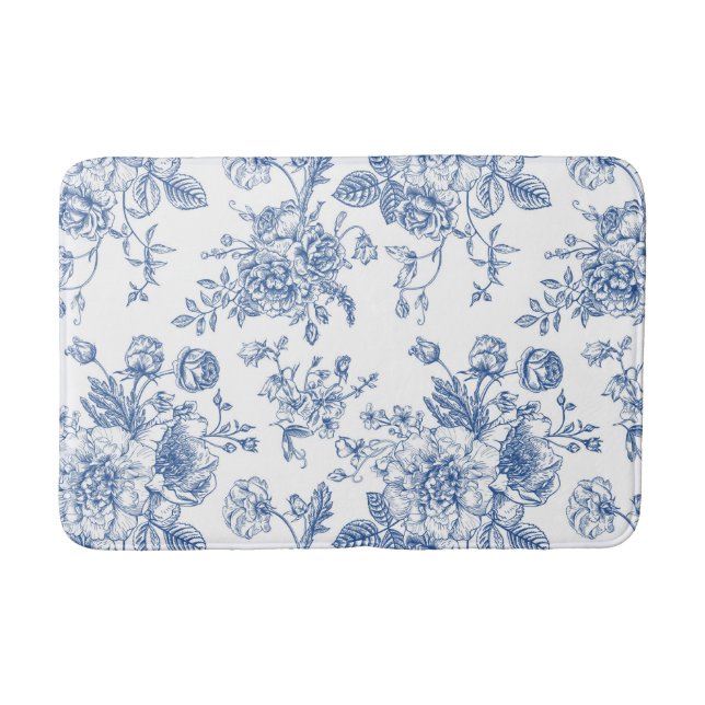 Blaues Blume-Muster Badematte (Vorderseite)