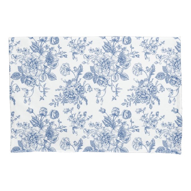 Blaues Blume-Muster Kissenbezug (Vorderseite)