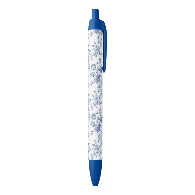 Blaues Blume-Muster Kugelschreiber (Unterseite (Vertikal))