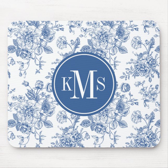 Blaues Blume-Muster Mousepad (Vorne)
