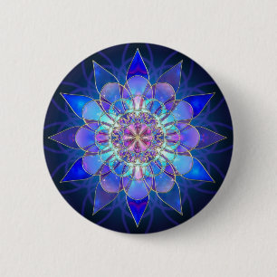 Blaues Blumemandala-Fraktal Button