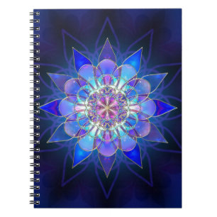 Blaues Blumemandala-Fraktal Notizblock