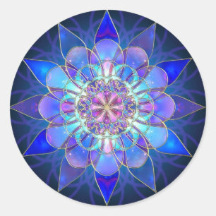 Blaues Blumemandala-Fraktal Runder Aufkleber
