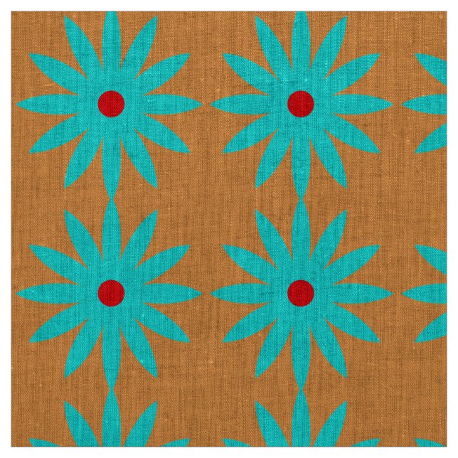 Blaues Blumen-Blumenmuster-hellorangeer Stoff (Muster)