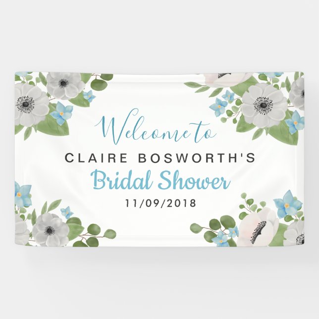 Blaues Blumen| Brautparty der Watercolor-Anemonen- Banner (Horizontal)
