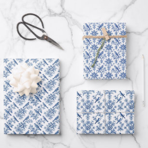 Blaues Blumen-Chinoiserie-Geschenkverpackungsset a Geschenkpapier Set
