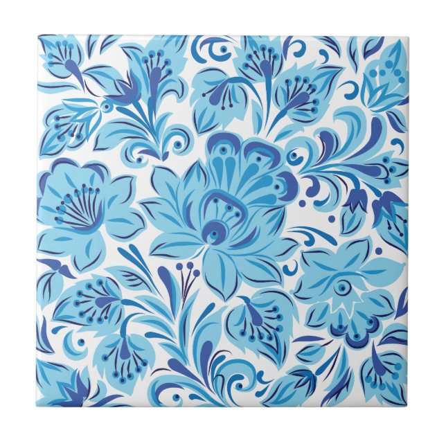Blaues Blumen Fliese (Vorderseite)