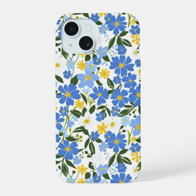 Blaues Blumen-iPhone-Case iPhone 15 Hülle (Rückseite)