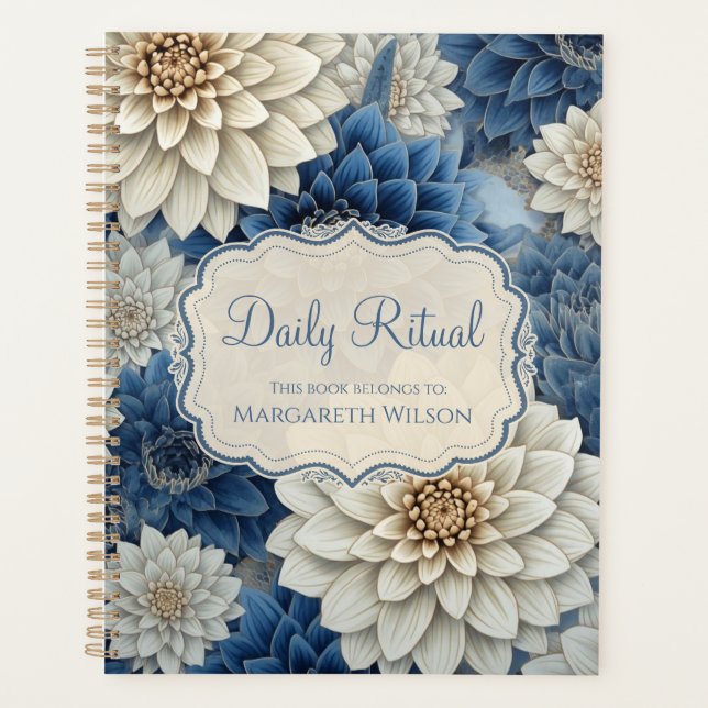 Blaues Blumen-Journal-Planer-Notizbuch Planer (Vorderseite)