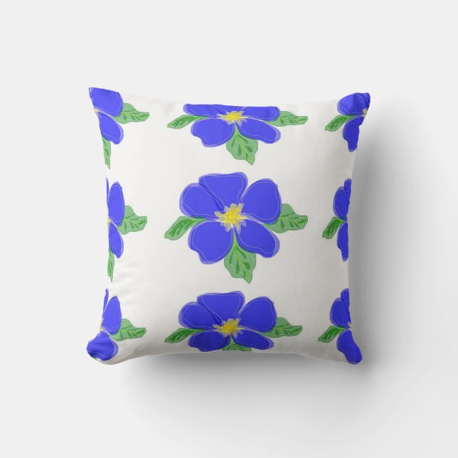Blaues Blumen-Kissen Kissen (Vorderseite)