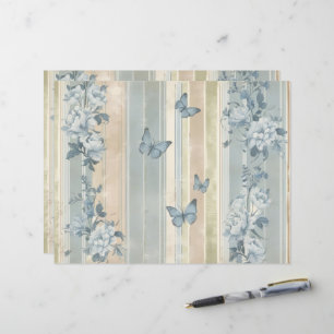Blaues Blumen-Schmetterlinge-Vintage-Scrapbook-Pap