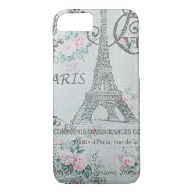 blaues Blumen Turms Shabby Chicparis Eiffel Case-Mate iPhone Hülle (Rückseite)