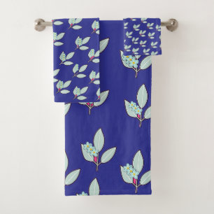 Blaues Blumenblatt-Muster Badhandtuch Set