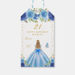 Blaues Blumenblondes Mädchen Alles Gute zum Geburt Geschenkanhänger