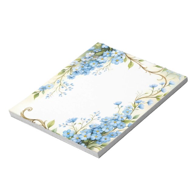 Blaues Blumendesign in der Ecke Notizblock (Rotiert)