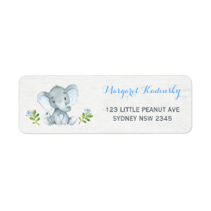 Blaues Blumenelefant-Babyparty-Adressen-Etikett