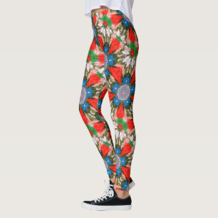 blaues Blumengrünrot Leggings