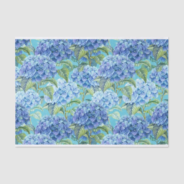 Blaues Blumenhydrangea-Blumenmuster Seidenpapier (Vorderseite)