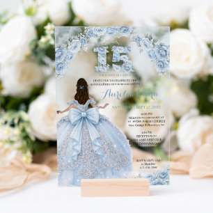 Blaues Blumenkleid Prinzessin Coquette Quinceanera Acryleinladungen