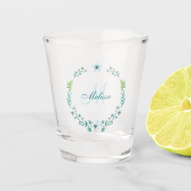 Blaues Blumenkraut Personalisiert Schnapsglas (Vorderseite)