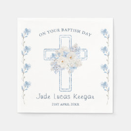 Blaues Blumenkreuz Taufpapier Napkin Serviette