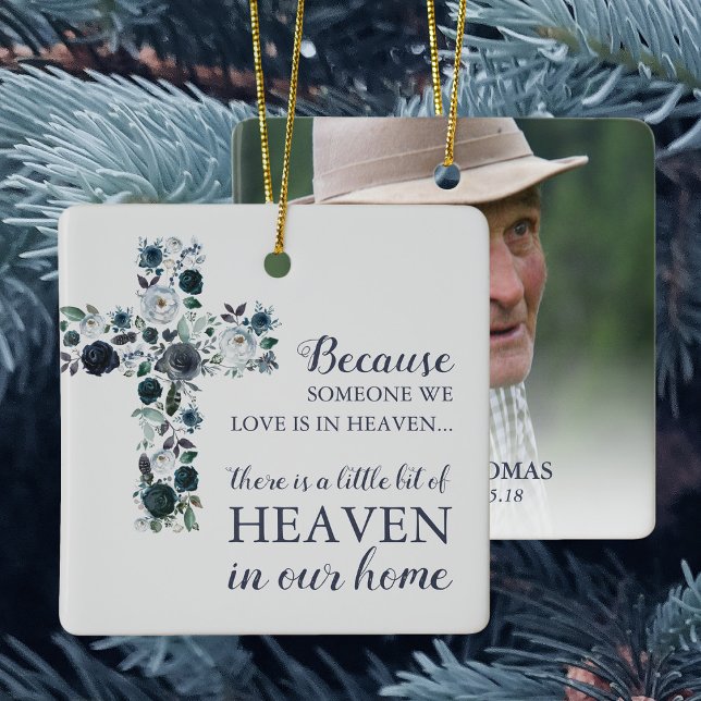 Blaues Blumenkreuz | Weihnachten im Foto Keramikornament (Von Creator hochgeladen)