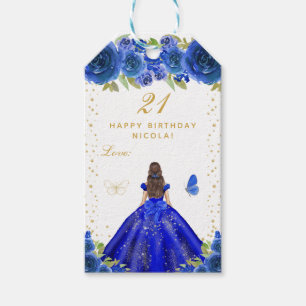 Blaues Blumenmädchen mit braunen Haaren Alles Gute Geschenkanhänger