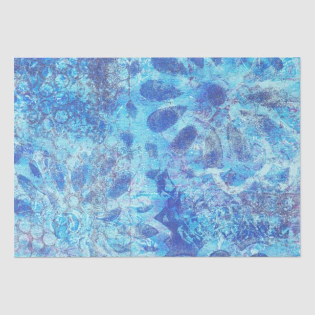 Blaues BlumenMonoprint Seidenpapier (Vorderseite)